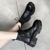 Nuovi Stivaletti Bianchi da Donna in Pelle PU con Suola Spessa e Lacci Stivaletti da Combattimento Femminili Autunno Inverno Scarpe con Plateau da Donna