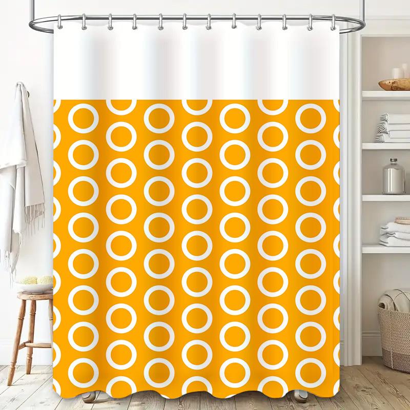 Modern White Bathroom Shower Curtain With Yellow Circular Print Pattern Ideal Decor For Bathrooms (60X72 Inches)