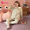 Fenteng Damen Verdicktes Dreilagiges Gestepptes Pyjama-Set