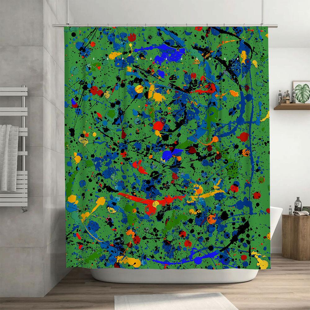 Brightly Colored Splash Pattern Shower Curtain Decor for Bathroom: Green Wall Blue Red Yellow Colorful Artistic Bath Shower Curt