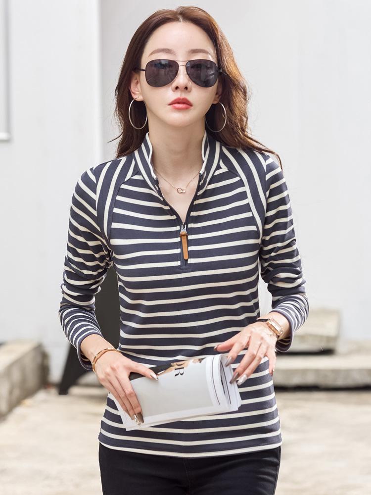 Cotton Turtleneck Tee Shirt Spring Femme Korean Long Sleeve T-shirt Button Women Casual Tops De Solid Camisetas Mujer