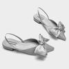 Fashion Summer New High Heels Satin Bow Pointed Sandals Women's Half Bag Head One Line Buckle Flat Shoes