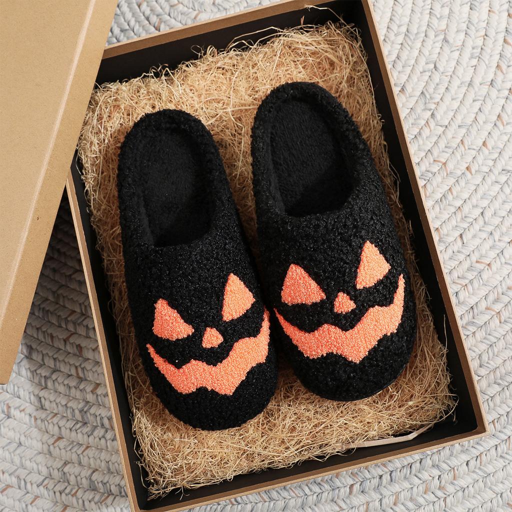 Women's Halloween Pumpkin Embroidered Winter Cotton Slippers
