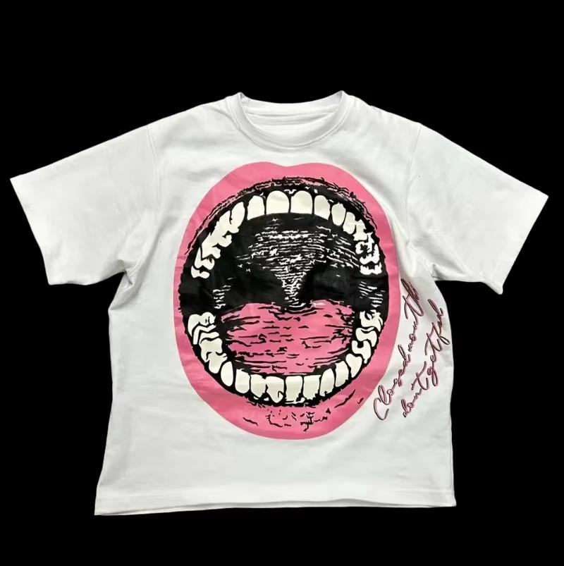Labbra Chic Denti Dorati Vintage T-shirt Rock Goth Casual Estiva Manica Corta High Street Oversize T-shirt Harajuku Stampa Grafica