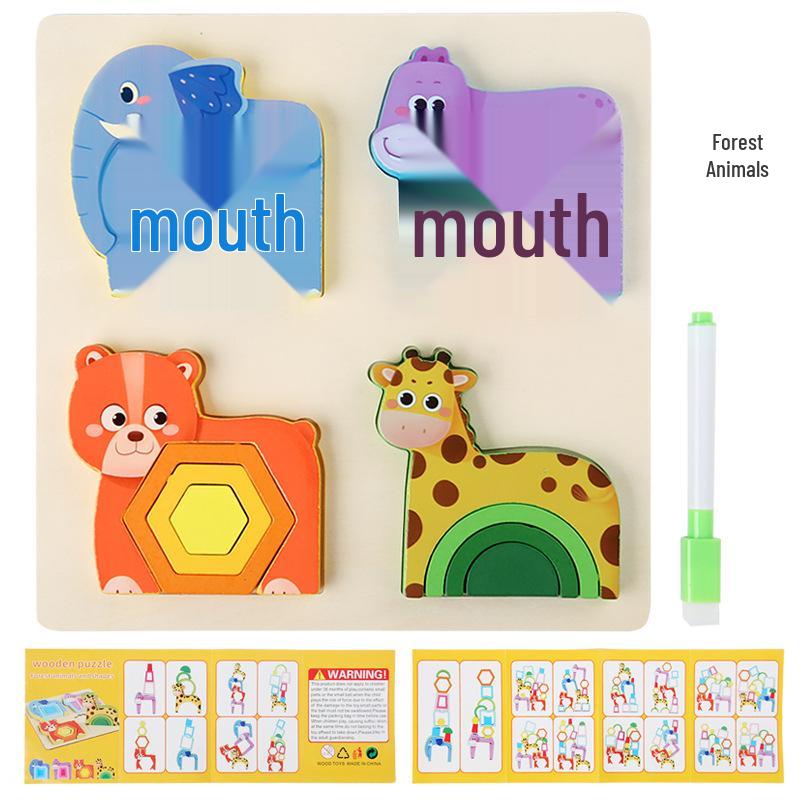 3D Animal Shape Matching & Color Training Puzzle Board for Kids