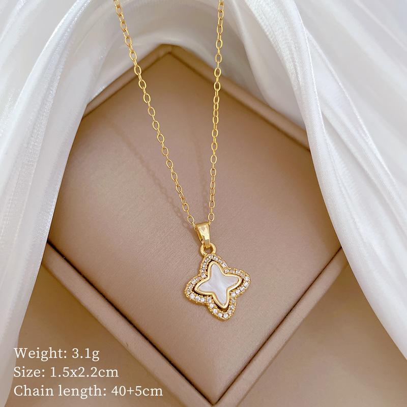 Комплект из колье и серег с микро-инкрустацией в виде клевера Легкая роскошь Персональность Характер Сочетание серег и колье