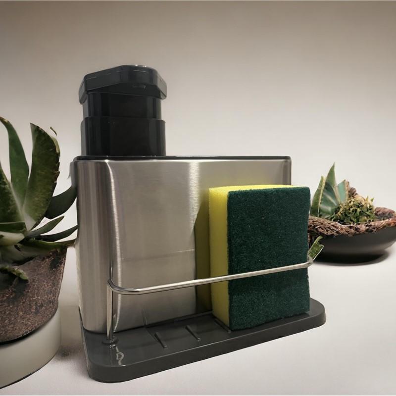 3-in-1 Kitchen Soap Dispenser Sponge Holder Dish Soap Dispenser Stainless Steel Sink Organizer Tray Rustproof Drainer Rack