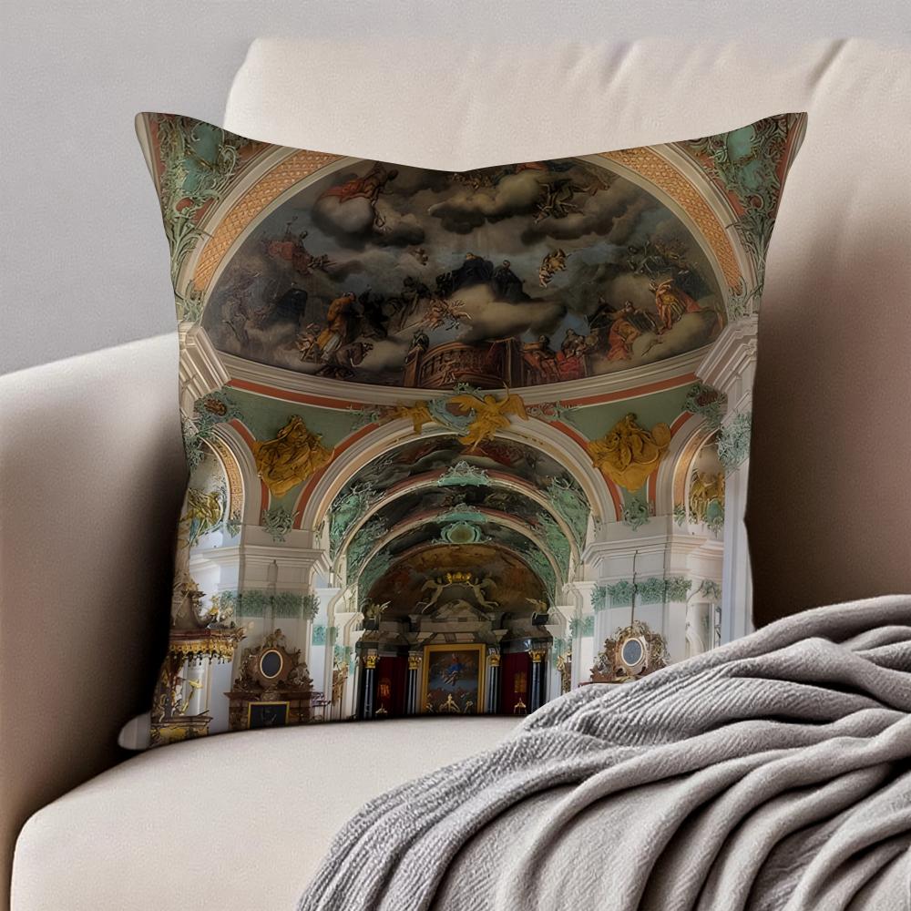 Classical AAbbey Of SSaint Gall Cushion Cover Pillowcase Antidustmite Invisible Zipper Short Plush Sofa Cushion