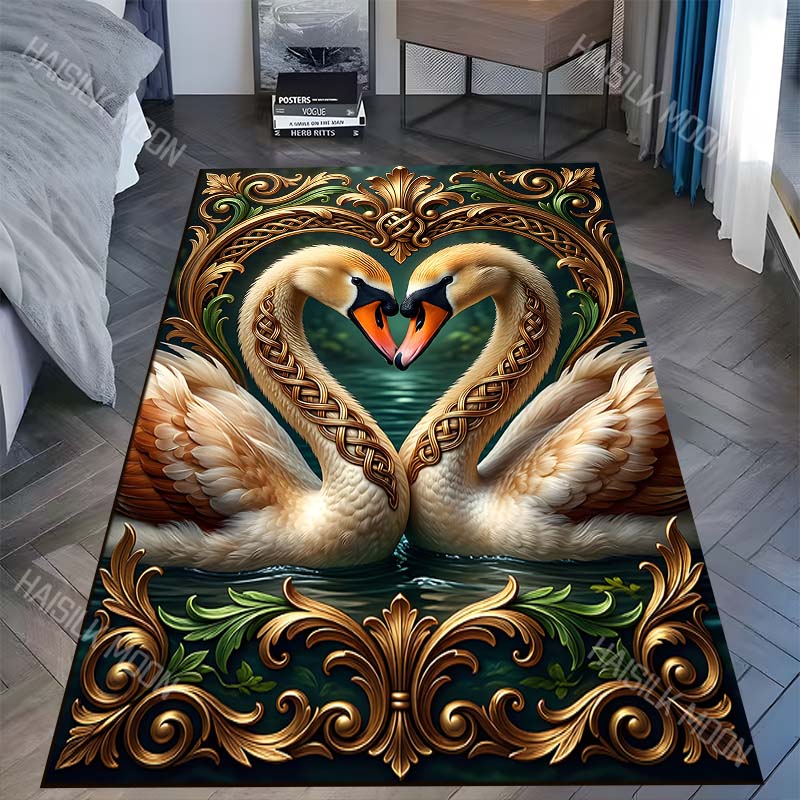 Golden black swans red rose Carpet for Living Room Bedroom Sofa Home Decor Rus Non-slip Floor Mat Luxury Gift Multiple sizes