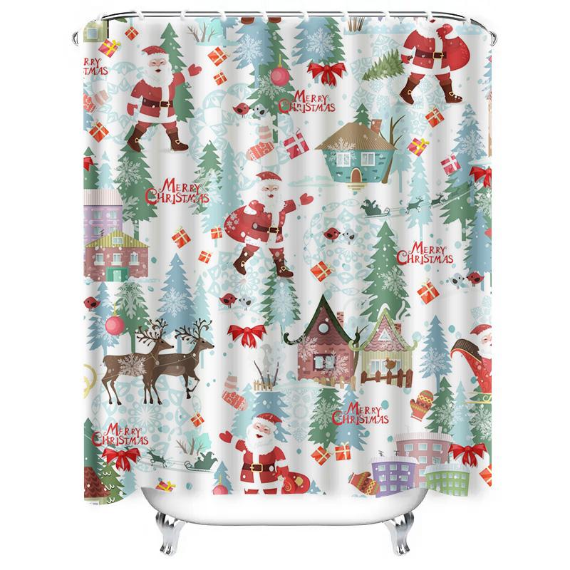TU Festive Christmas Shower Curtain Holiday Forest Pattern Waterproof Fabric Xmas Decor Home Bathroom Set Merry Christmas Holida