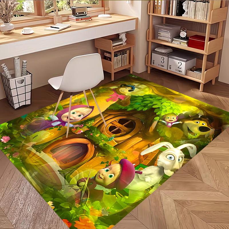 Masha and The Bear Print Rug, Washable Floor Carpet, For Entryway Dorm Laundry Room Office Study, Home Decor Birthday Christmas Gift