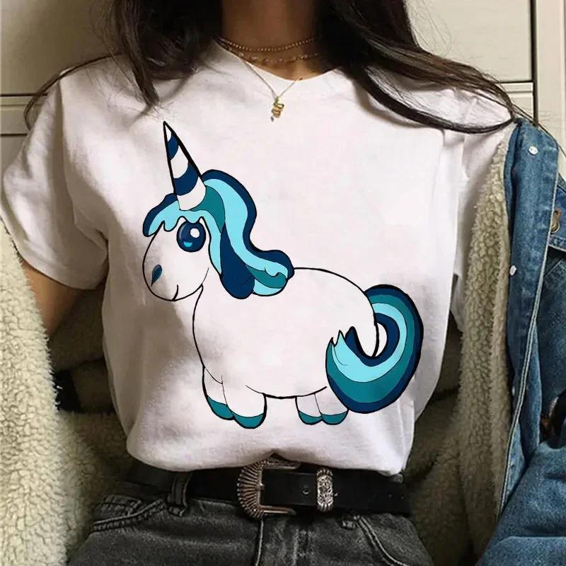 Women'S T-Shirt Unicorn Print Cartoon O-Neck T-Shirt Ulzzang Harajuku Streetwear T-Shirt Korean Grunge Female Casual T-Shirt
