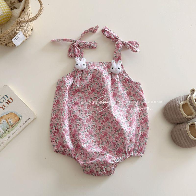 2025 Summer New Floral Print Sleeveless Romper for Baby Girls, Thin Summer Style Strap Bodysuit