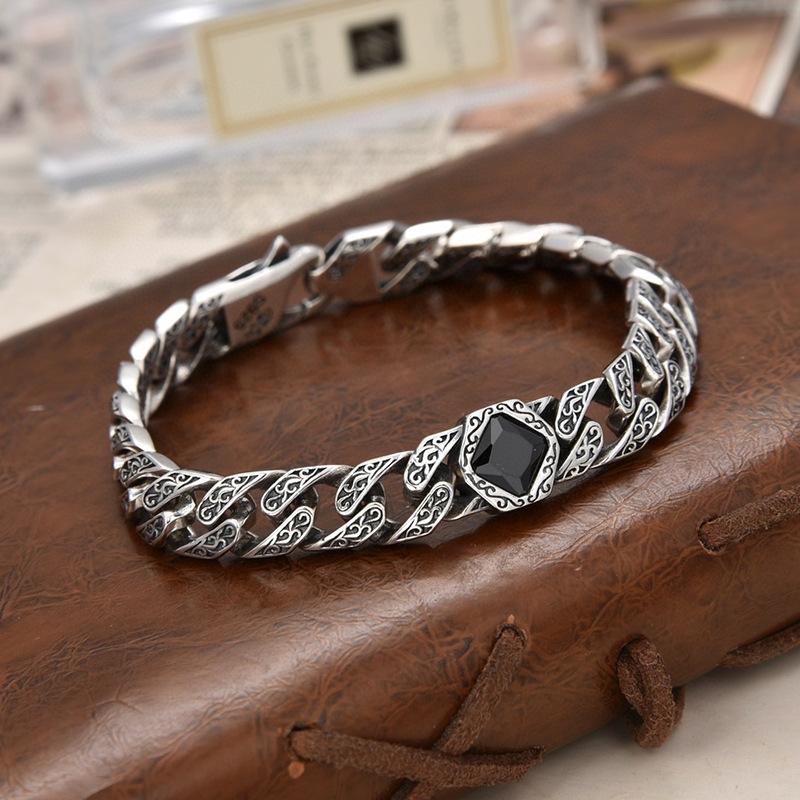 2026 Zircon European and American Bracelet Men s Retro Birthday Gift Light Luxury Tang Grass Pattern Men s Jewelry 18CM