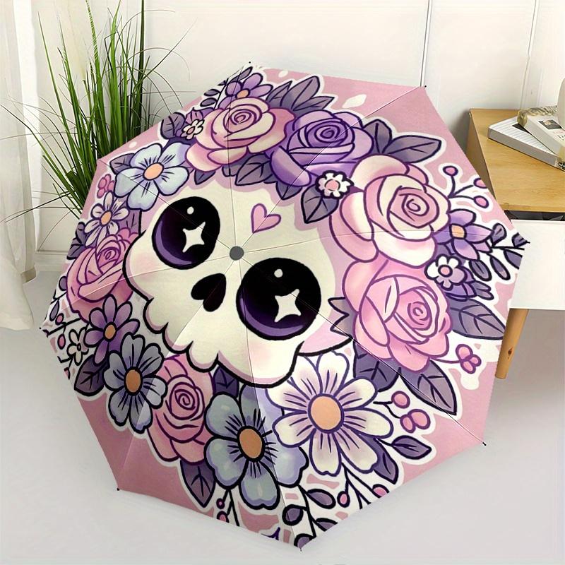 

1pc Pink Cute Skull Automatic Opening and Closing Folding - A Good Choice for Gifts, Fashionable and Convenient Umbrella With Cute Cartoon Characters,