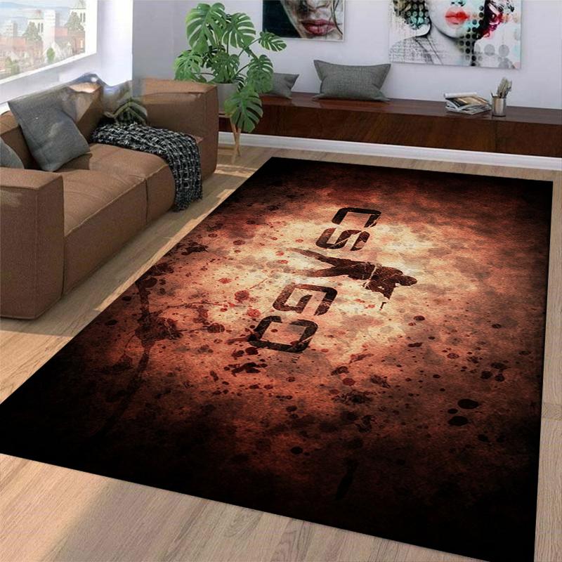 CSGO Themed Rug with Action Silhouette and Distressed Style Suitable for Use As an Anti-slip Game Mat for Living Room and Bedroom Sofas
