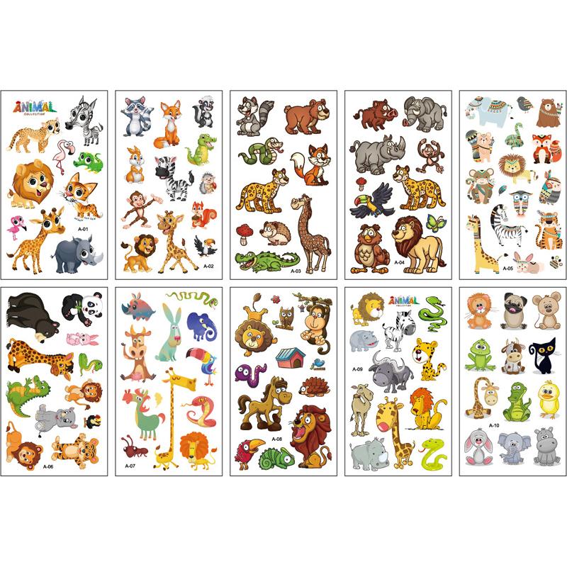 10 Sheets/Set Animal Dinosaur Space Watch Children's Tattoo Stickers Face Arm Body Waterproof Temporary Tattoo for Kids Gift