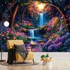 Enchanted Forest Waterfall Tapestry Moonlit Floral Nature Scene Wall Art for Bedroom Living Room Yoga Studio Serene Home Decor