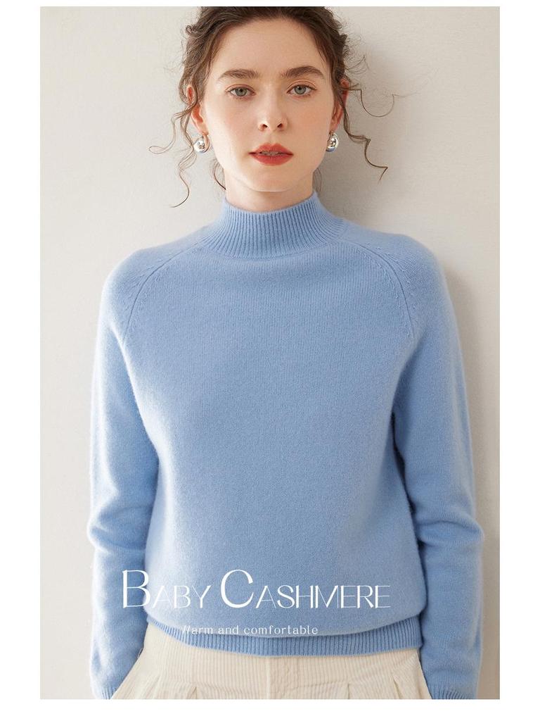 2024 Autumn/Winter Women's Thickened Half-High Neck Cashmere Knit Base Sweater