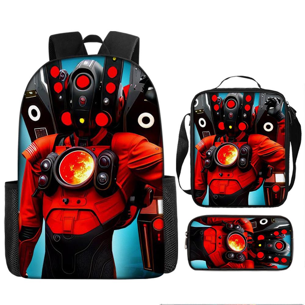 Fast Delivery Skibidi Toilet Backpack Cross-border Fashion Backpack Retro Schoolbag Cartoon Backpack Three-piece Set