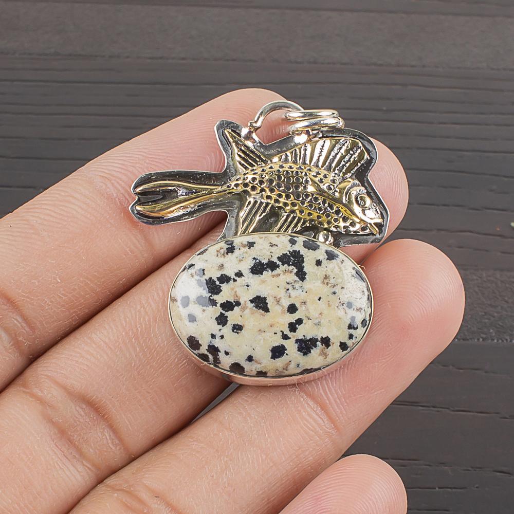 Натуральный Далматинский Яшмовый Камень Ювелирное Изделие из Стерлингового Серебра 925 Пробы Подвеска 1.4  AJP-2239