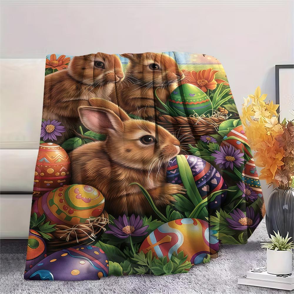 Coperta in Flanella con Stampa di Uova di Pasqua, Alta Qualità, Confortevole per Tutte le Stagioni, Decorazione per la Casa, Calore e Comfort, Perfetta per Regali di Natale