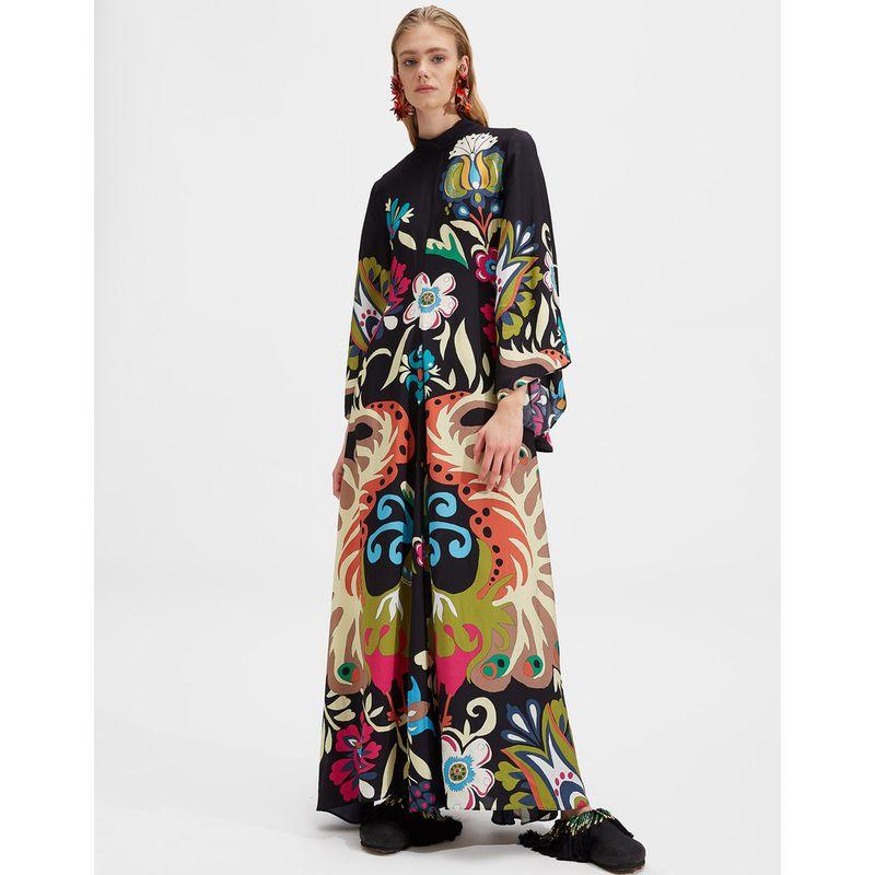 Middle East Independent Station Amazon European and American New Summer Print Three-Quarter Sleeve Stand Collar Double-sided Wear Jumpsuit DRESS