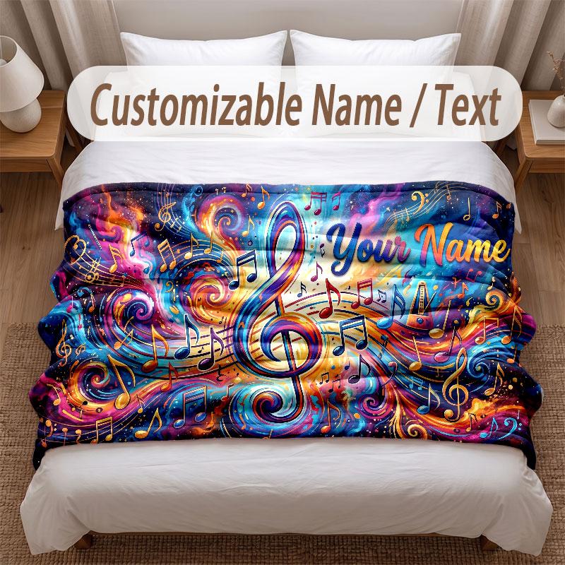 Music Theme Soft Blanket Personalized Custom Name Text Print Warm Blanket Home Sofa Bedroom Decor