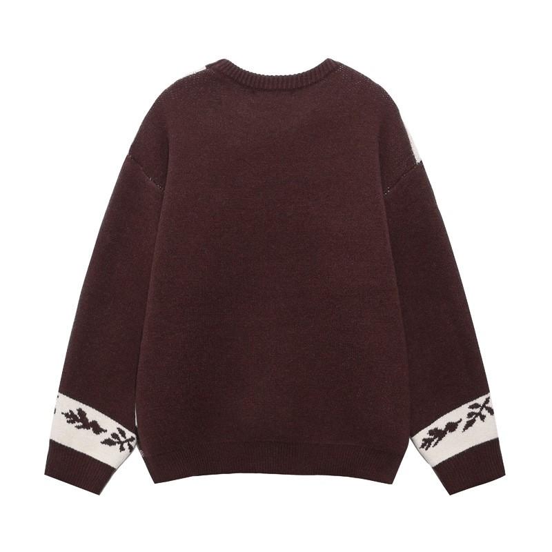 Unisex Oversized Knit Sweater With Retro Cartoon Jacquard Cozy Loose Fit Winter Streetwear