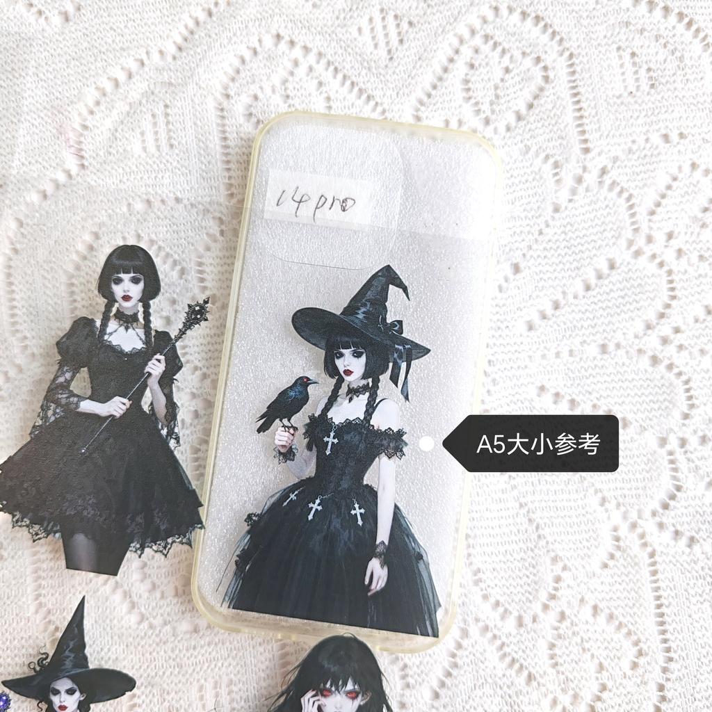 Pet Tape Journal Dark Night Witch Sticker Magic Woman Character Sticker Card Landscaping Collage Decoration