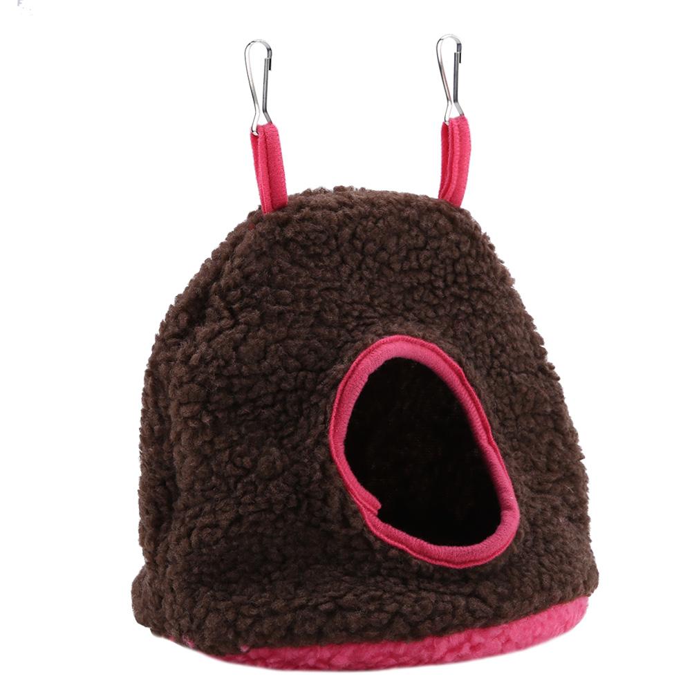 Parrot Nest Berber Fleece Warm Plush Hammock Hanging Swing Bed Cave for Pet Bird Dark Brown