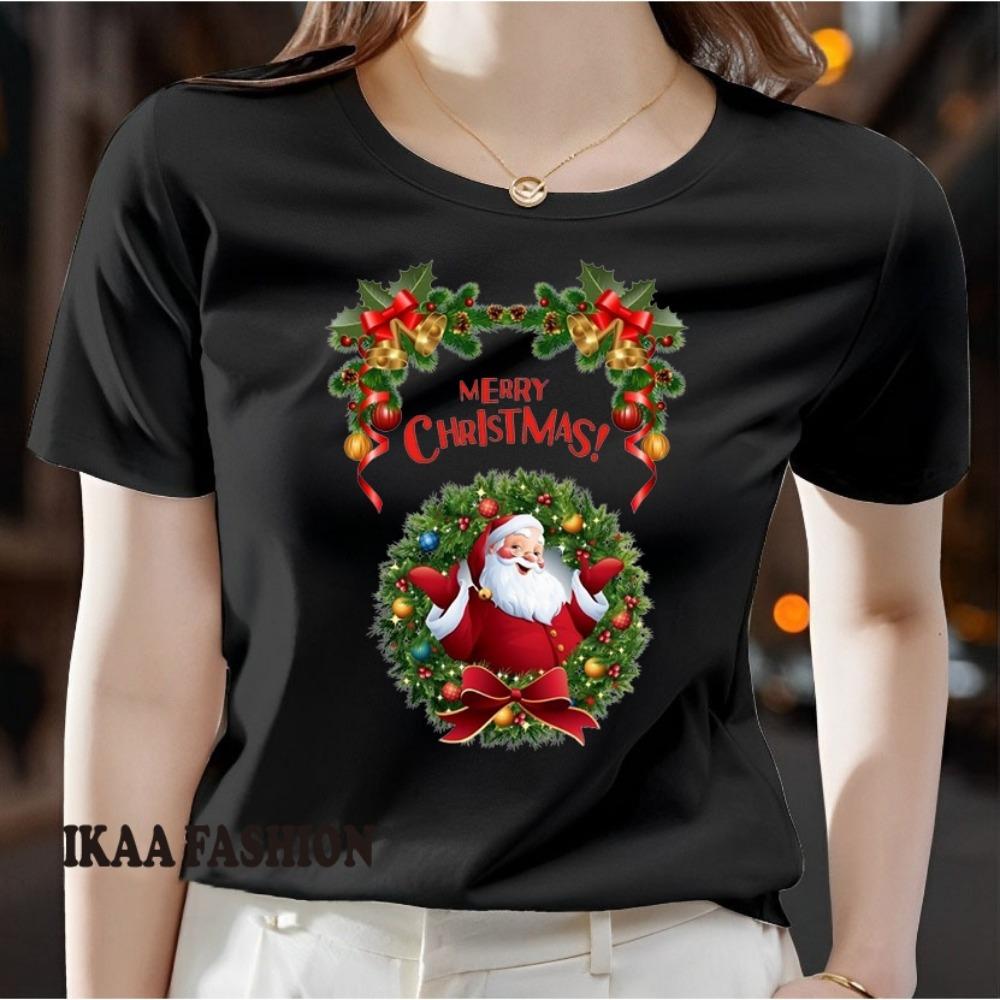 Women's T-shirt Santa Claus Flower Arrangement T-shirt