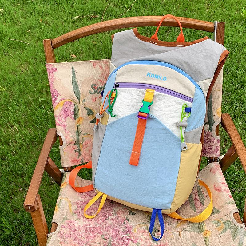 

Summer foreign style color matching waterproof outdoor mountaineering bag lightweight travel backpack cool large capacity backpack синий