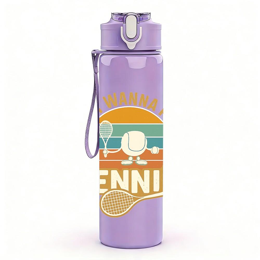 1PC I Just Wanna Play Tennis Retro 750ml Color Plastic Sports Water Bottle Leakproof Flip Straw Lid Suitable for Sports Office Home Use