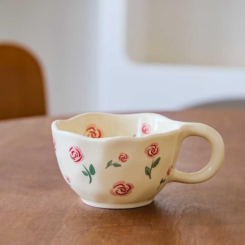 

Цветочная керамическая кружка милая детская чашка для молока и воды креативная чашка для завтрака about 300ml ярко-розовый
