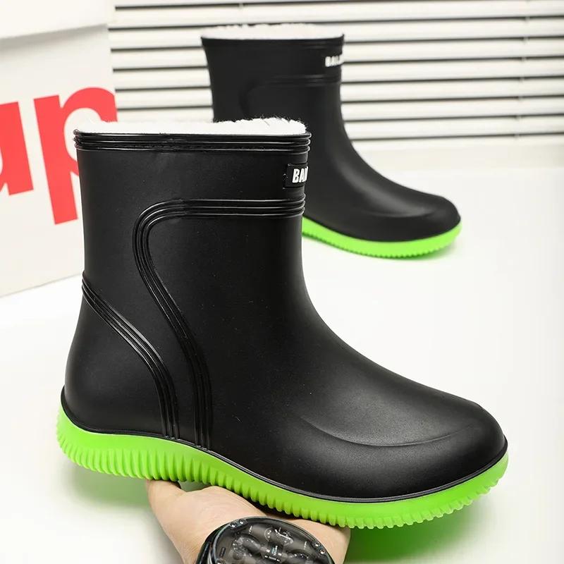 Fashion Fashion Men's Rain Boots Winter Cotton Warm Work Boots Men Wear-resistant Outdoor Work Rubber Boot Waterproo Boot Fishing Shoes