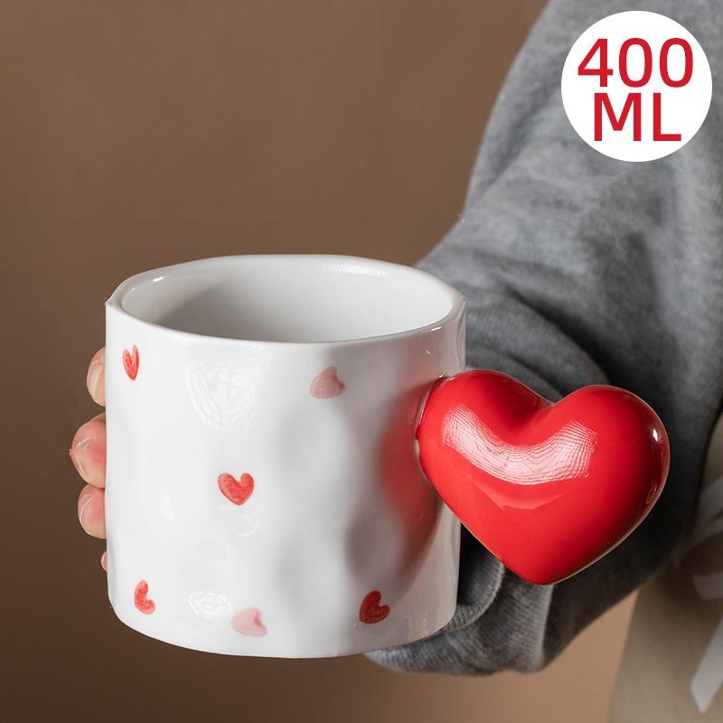 Red Heart Ceramic Coffee Mug Romantic Love Couple Water Cup 13.5oz/400ml for Juice Tea Milk Birthday Valentine's Day Gifts