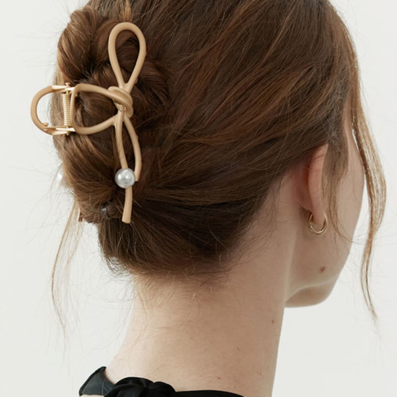 Ssecondo Pearl Ribbon Knot Hair Claw Clip_6 Colors