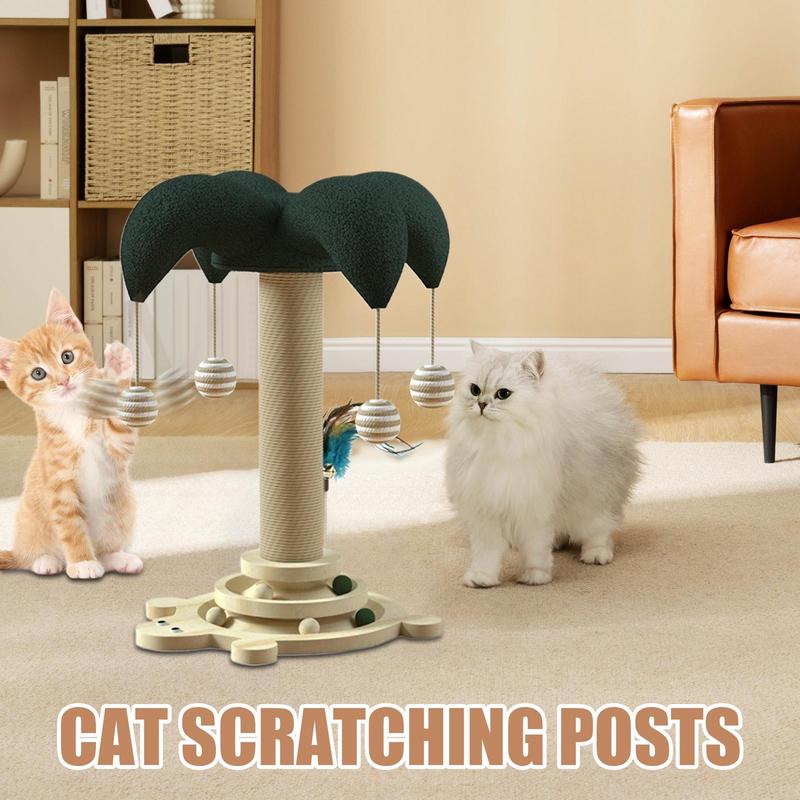 Cat Scratching Post Sisal Cat Scratching Toy Tree Built-In Rotatable Track And Rolling Ball Wear Resistant Climbing Furniture