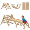 Children's Climbing Triangle 8-in-1 with Double-sided Ramp, Wooden Climbing Arch with Slide & Ladder, Natural