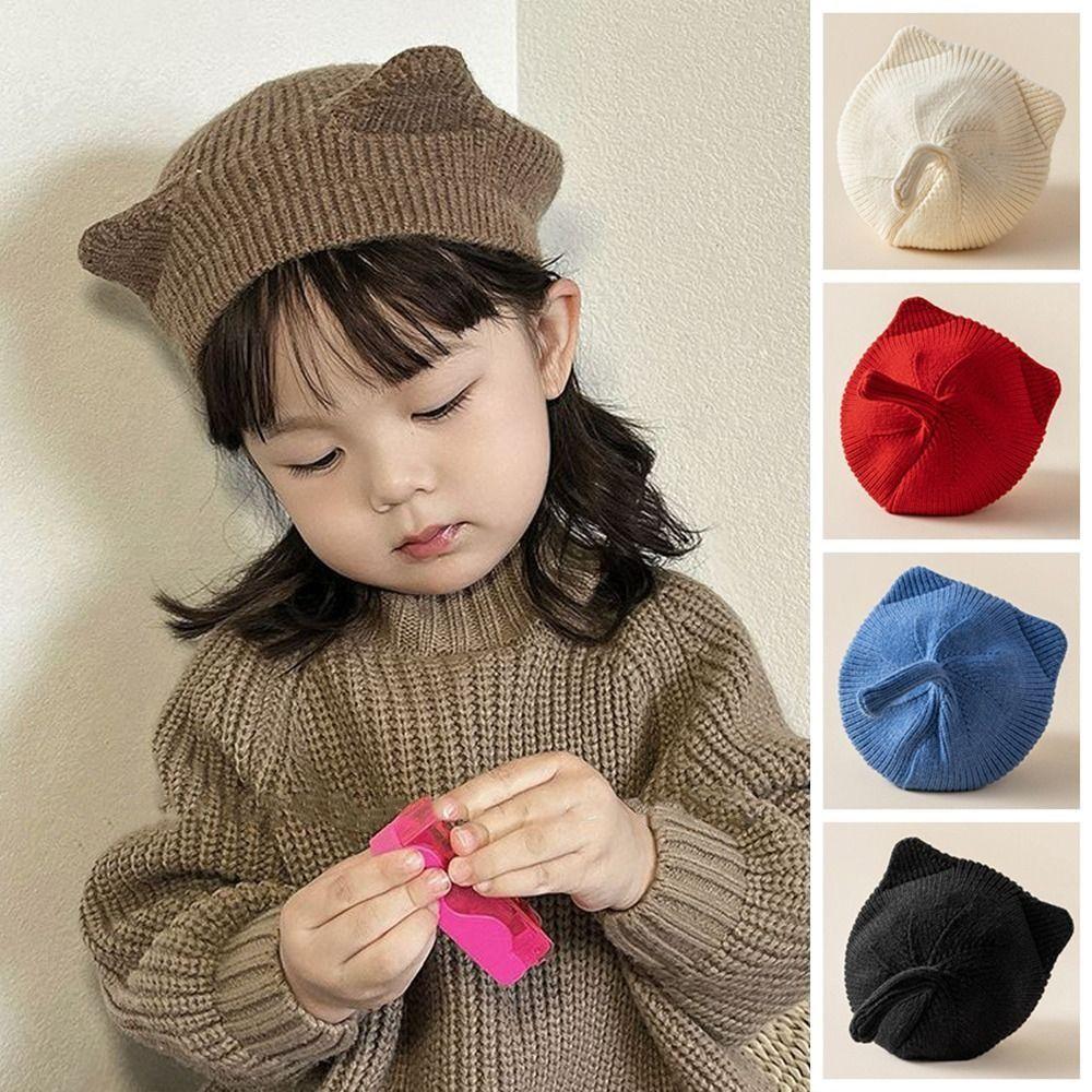 Solid Color Cat Ear Baby Hat Korean Style Boys Girls Painter Hats Lovely Baby Beret Hat  Kids