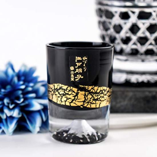 Amazon Tajima Glass Fuji Black Kiriko Old Glass x Gold Leaf Fuji Black Cold Sake Cup Set of Winner of the Japan Tourism Award at the Souvenir Grand