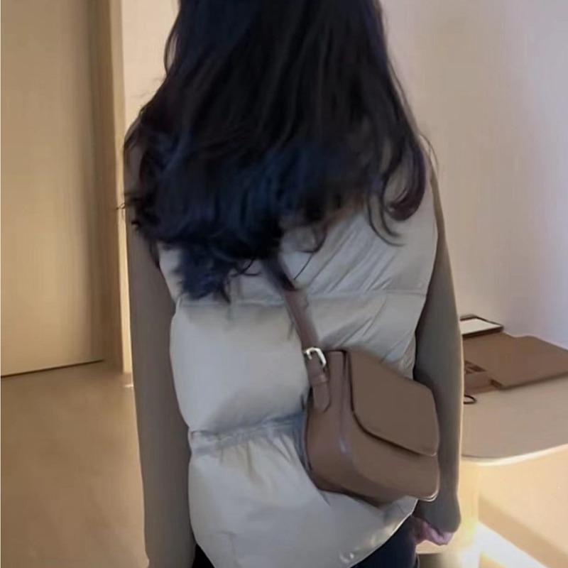 Short stand-up collar down cotton vest women's thickened vest jacket bread jacket vest black