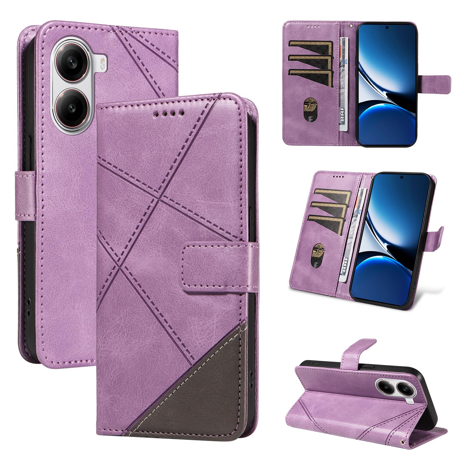 

For Xiaomi Redmi Turbo 4 5G/Poco X7 Pro 5G Leather Case Geometric Line Design Wallet Phone Cover with Wrist Strap E