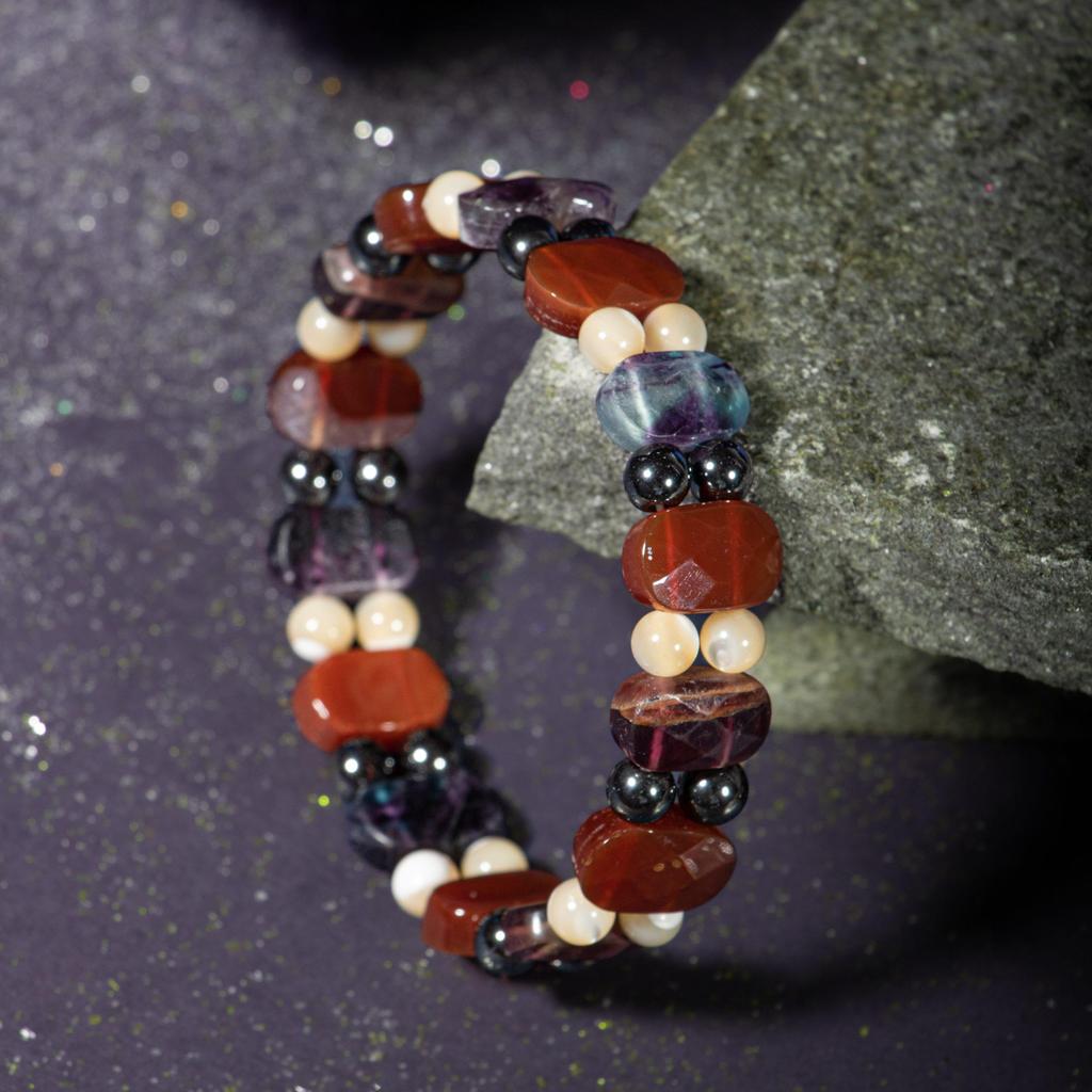 Bransoletka Wodnik Hematyt, Czerwony Agat, Masa Perłowa, Zielony Fluoryt