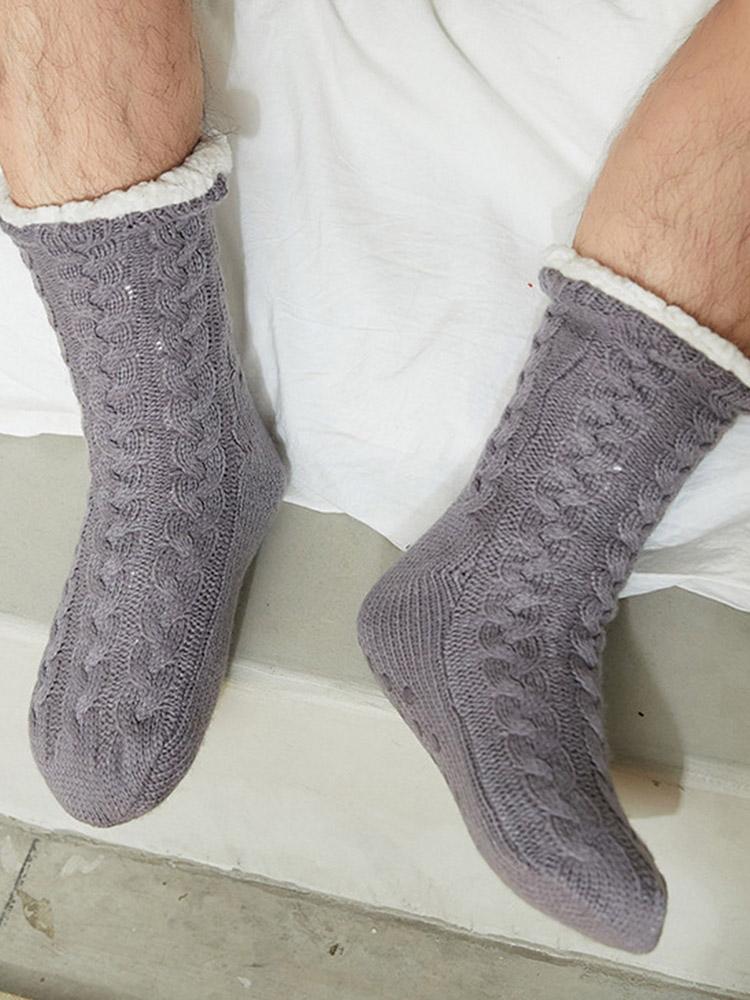 Chaussettes d'hiver en peluche pour hommes, épaisses, chaudes, douces, antidérapantes, mi-mollet, chaussettes de sol pour la maison, bonneterie