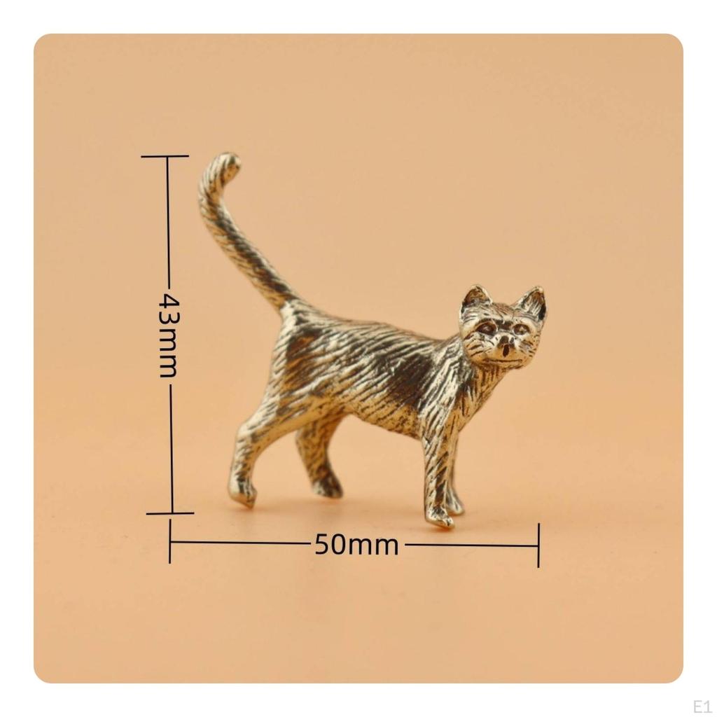 Tea Pet Cat Antique Finish Bronze Statue Compact Size Miniature Kitten for Collectors,