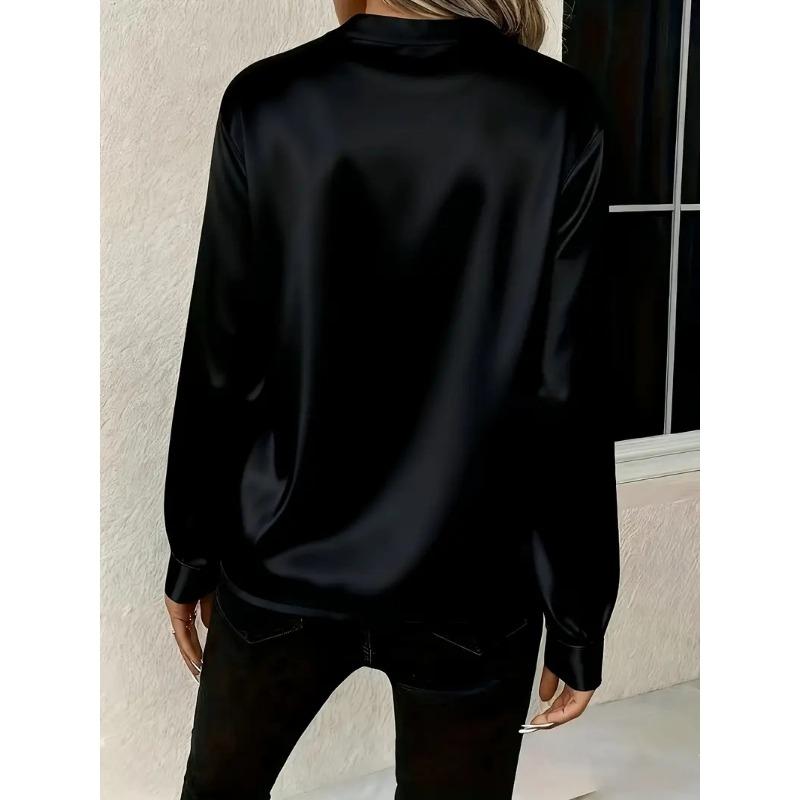 New Spring and Autumn Loose V-neck Office Womens Blouse Simple Long Sleeved Shirt Fashion Casual Solid Color Elegant Clothing