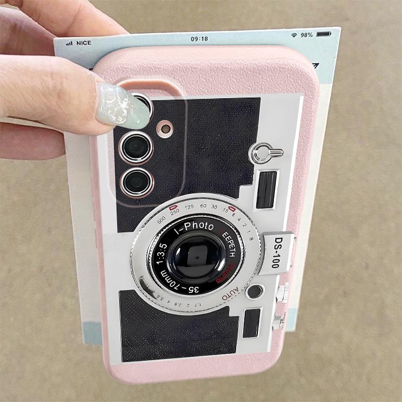 Vintage Camera Pattern Case For Samsung S26 Ultra A57 A37 A17 A18 S25 S24 S23 S22 Ultra S21 FE A15 A35 A55 A16 A36 A56 5G Leather Texture Soft Cover