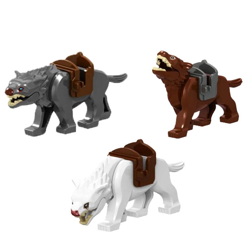 Medieval Military Castle Knight Building Blocks Riding Horse Wolf Bear Animal Vest Weapon Flag Saddle Dragon Toy Brick Gift K024